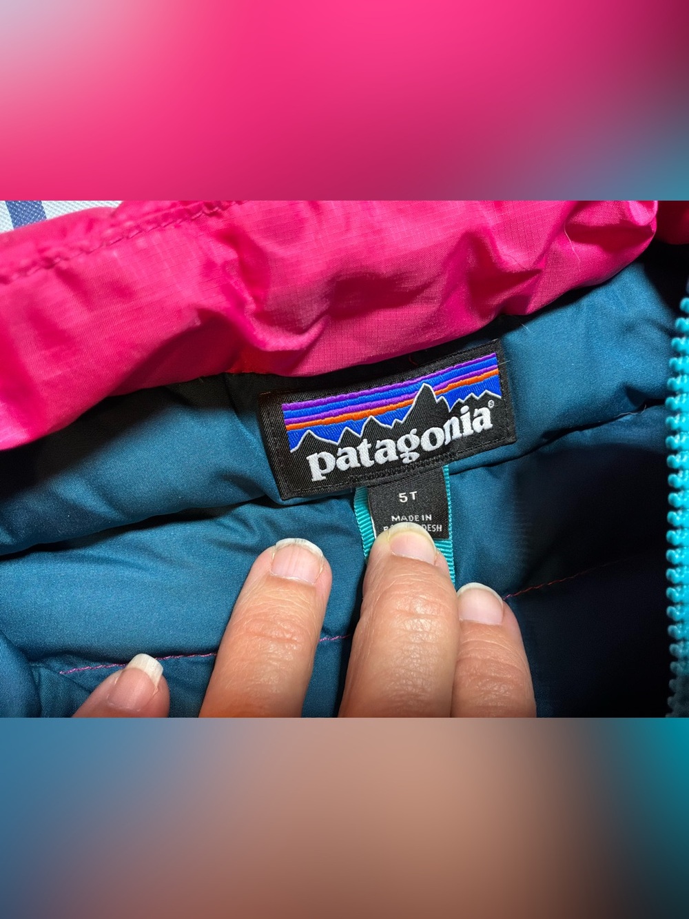 Patagonia nano puff primaloft child jacket pink & blue size 5t - Picture 3 of 7